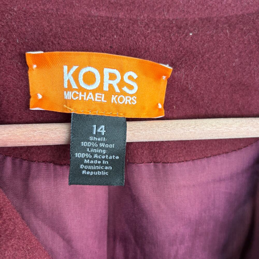 Michael Kors Wool Coat 14 Burgundy Red Jacket Button Pea Coat Academia Prep - Picture 5 of 6